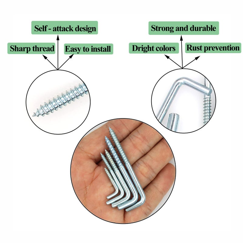 Alloygold 75 Pieces 5 Sizes Spiral in Square Bend Hook kit  Galvanized Square Bend Hook self Tapping Screw Hook for Home/Workplace/Office - Image 5